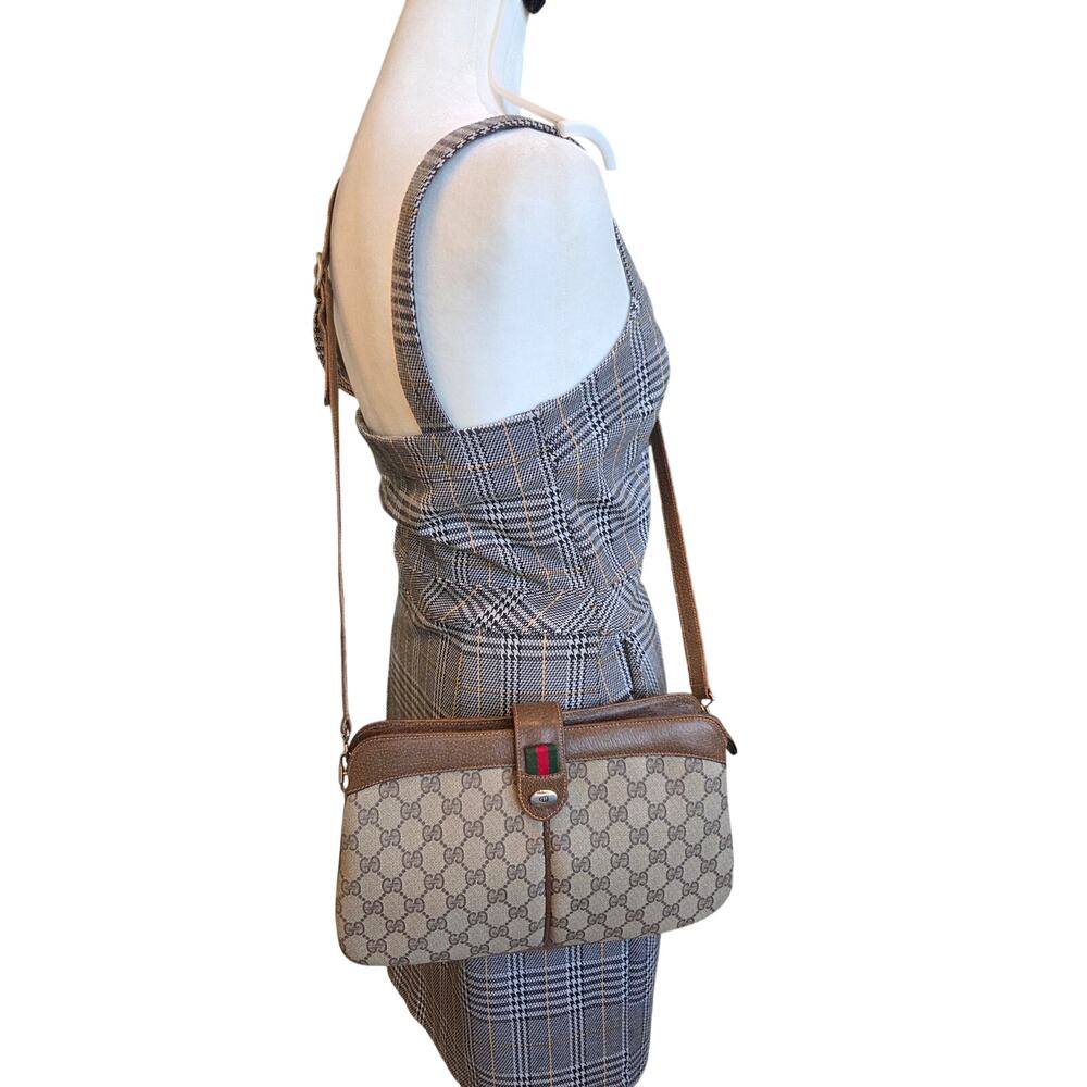 Gucci GG Supreme Web Stripe Crossbody Messenger Bag Ophidia Vintage Leather Trim - Picture 2 of 15